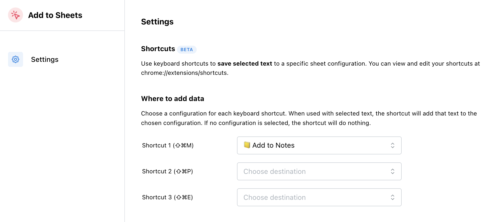 Keyboard Shortcuts Interface